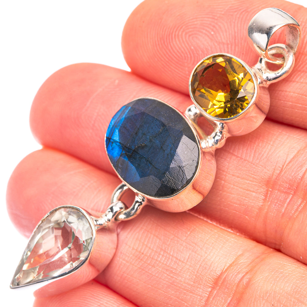 Labradorite, White Quartz, Citrine Pendant 2 1/8" (925 Sterling Silver) P38704