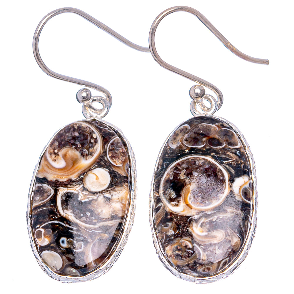 Turritella Agate Earrings 1 1/2" (.925 Sterling Silver)