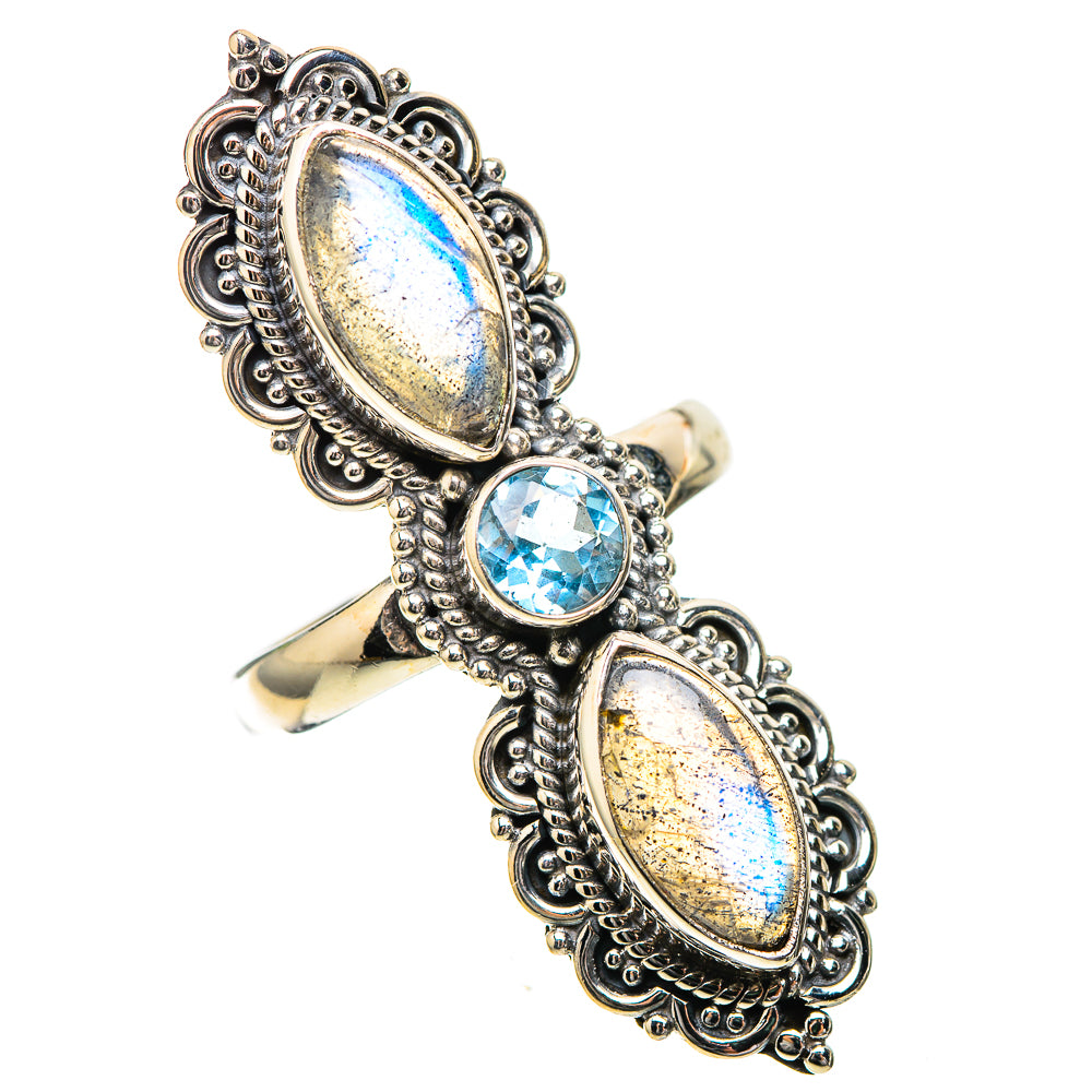 Large Labradorite, Blue Topaz Ring Size 7.25 (925 Sterling Silver) RING137937