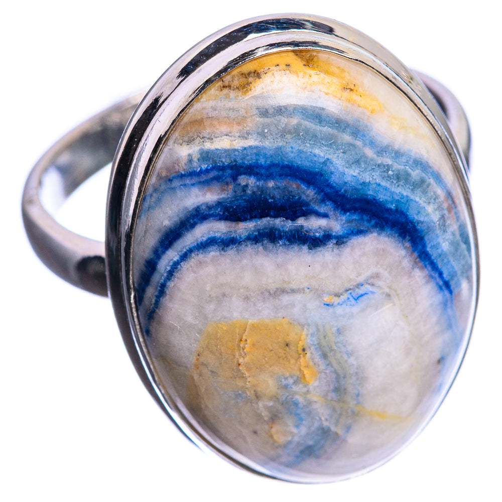 Large Blue Scheelite 925 Sterling Silver Ring Size 13.5