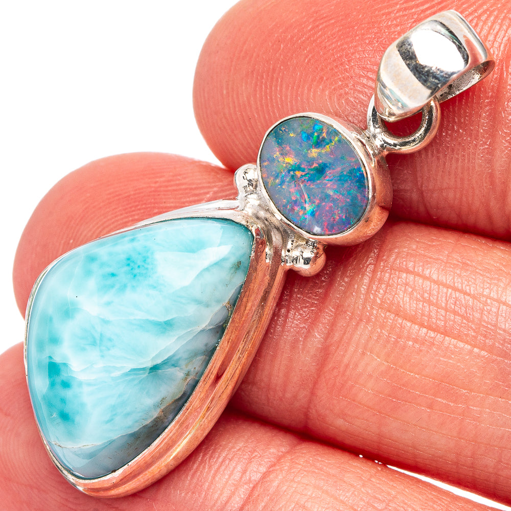 Rare Larimar, Doublet Opal Pendant 1 5/8" (.925 Sterling Silver)