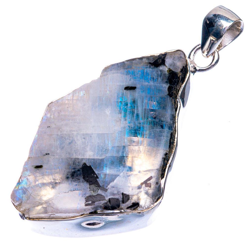 Raw Rainbow Moonstone Pendant 2" (925 Sterling Silver) P39334