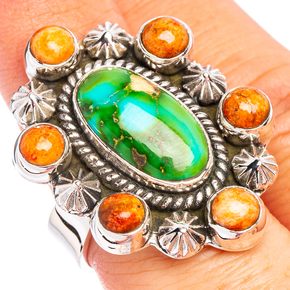 Sonoran Gold Turquoise Native Style, Sponge Coral Ring Size 6 Adjustable (.925 Sterling Silver) Exclusive
