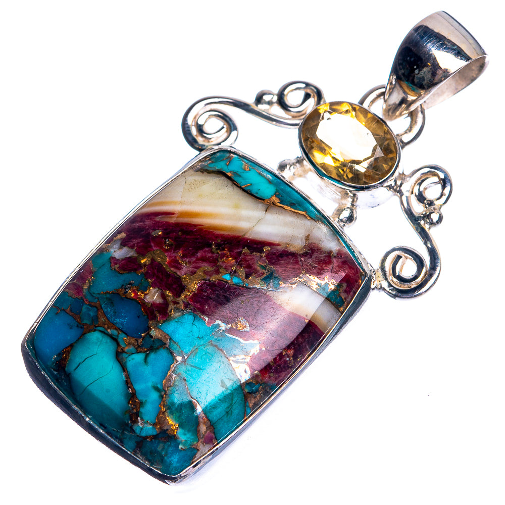 Spiny Oyster Turquoise, Citrine 925 Sterling Silver Pendant 1 3/4"