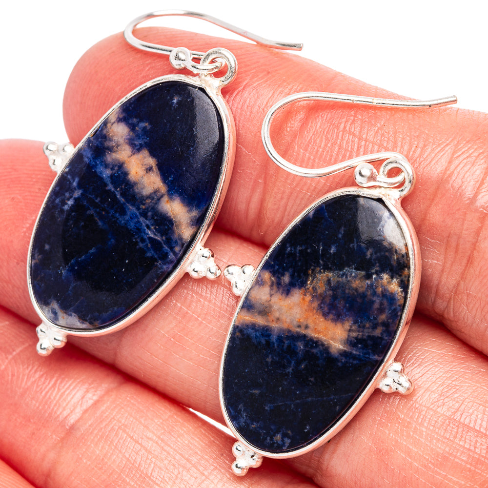 Sodalite Earrings 1 3/4" (925 Sterling Silver) E2348