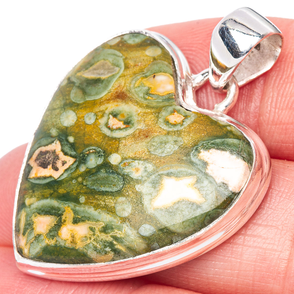 Rainforest Opal Heart Pendant 1 1/2" (925 Sterling Silver) P40924