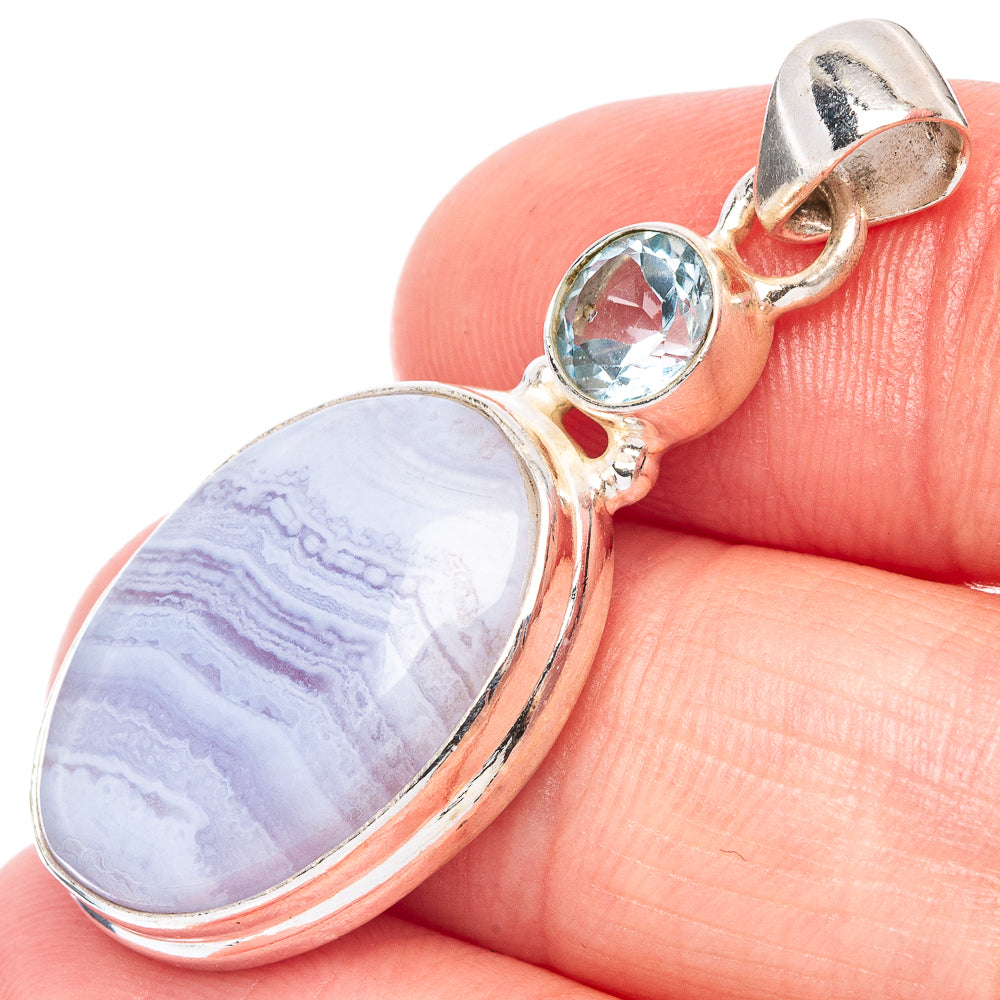 Blue Lace Agate, Blue Topaz Pendant 1 5/8" (925 Sterling Silver) P44540