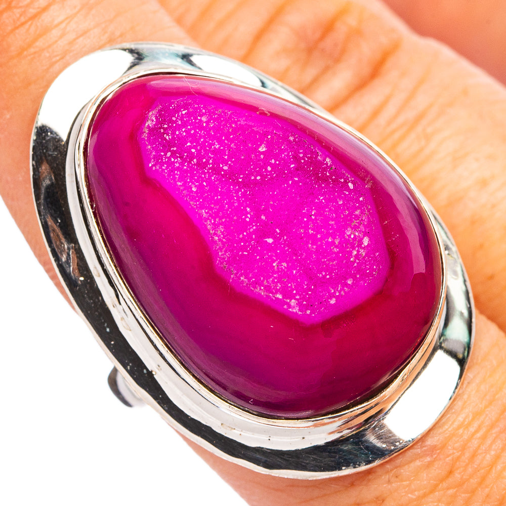 Pink Agate Druzy Ring Size 8.25 (.925 Sterling Silver)