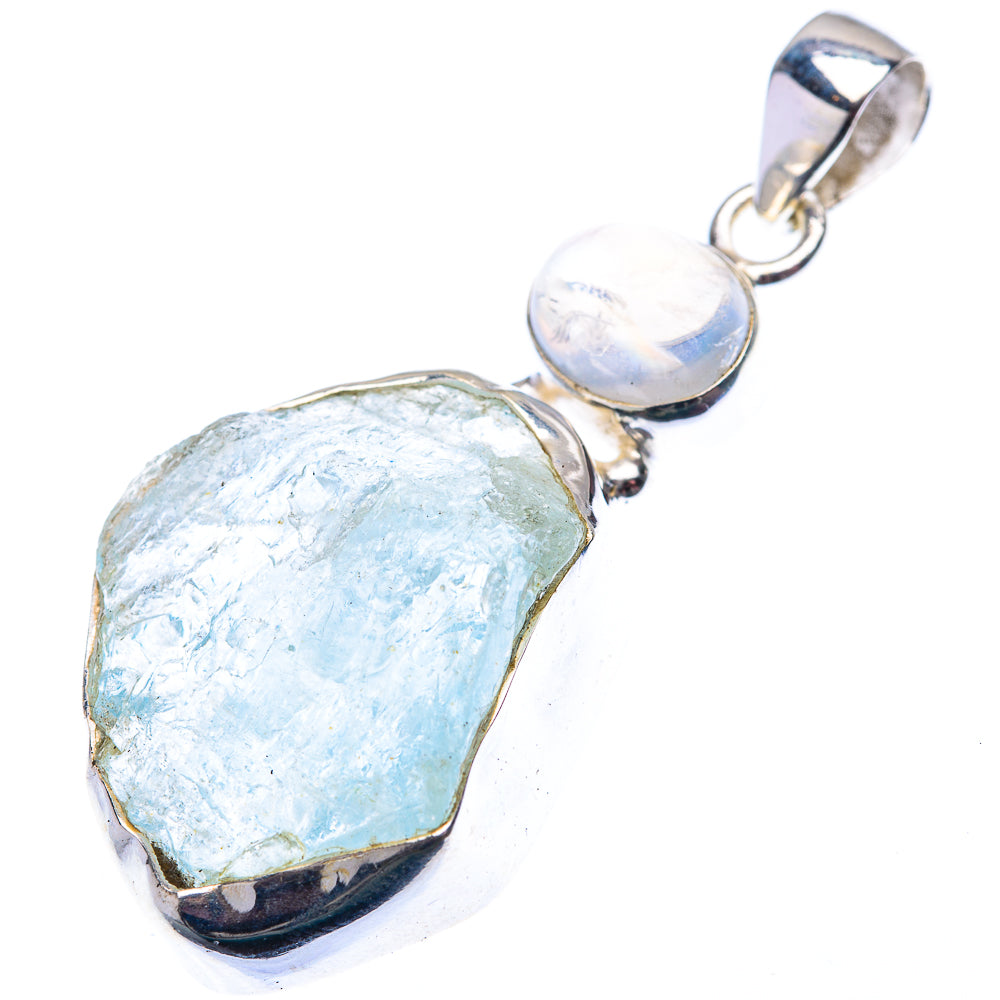 Raw Aquamarine, Rainbow Moonstone Pendant 1 7/8" (925 Sterling Silver) PD38566