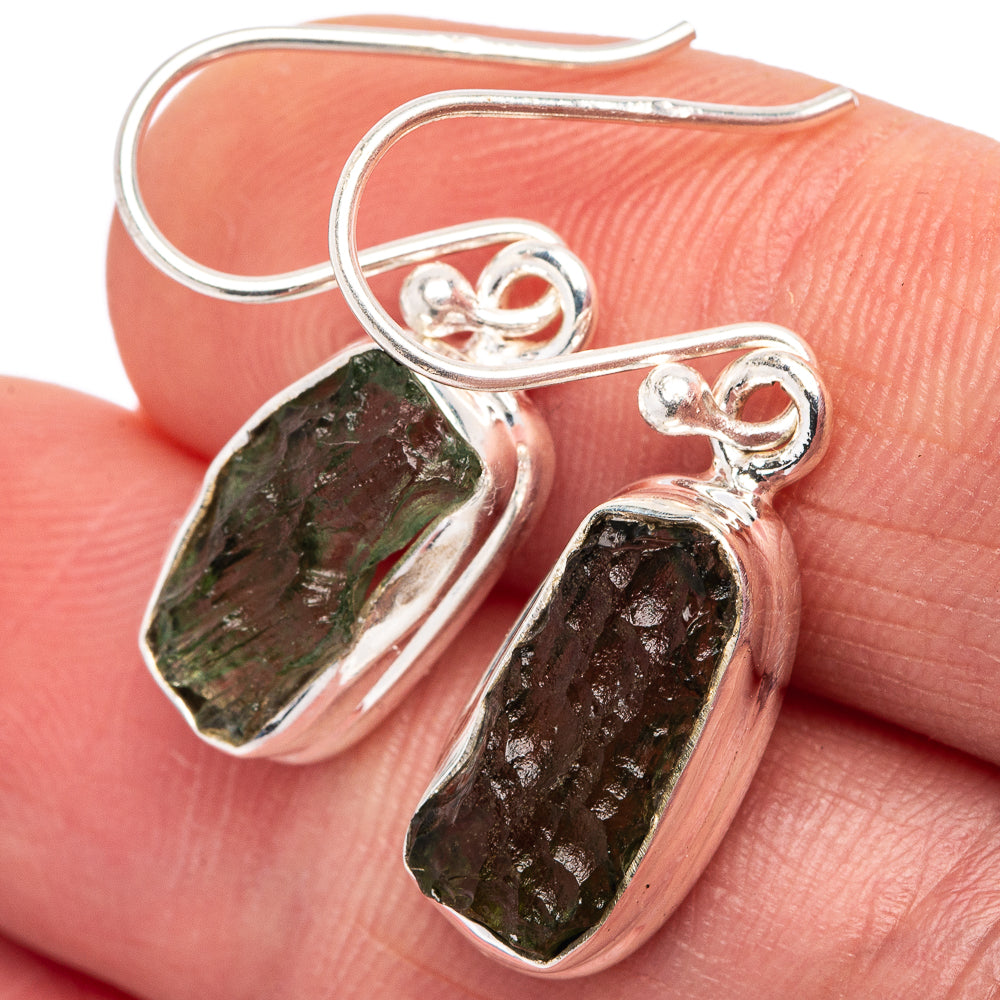 Rare Moldavite Earrings 1 1/4" (.925 Sterling Silver)