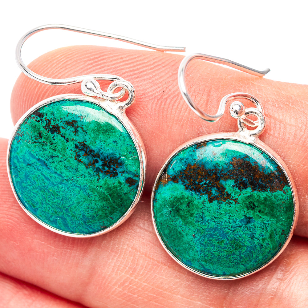 Chrysocolla Earrings 1 1/4" (.925 Sterling Silver)
