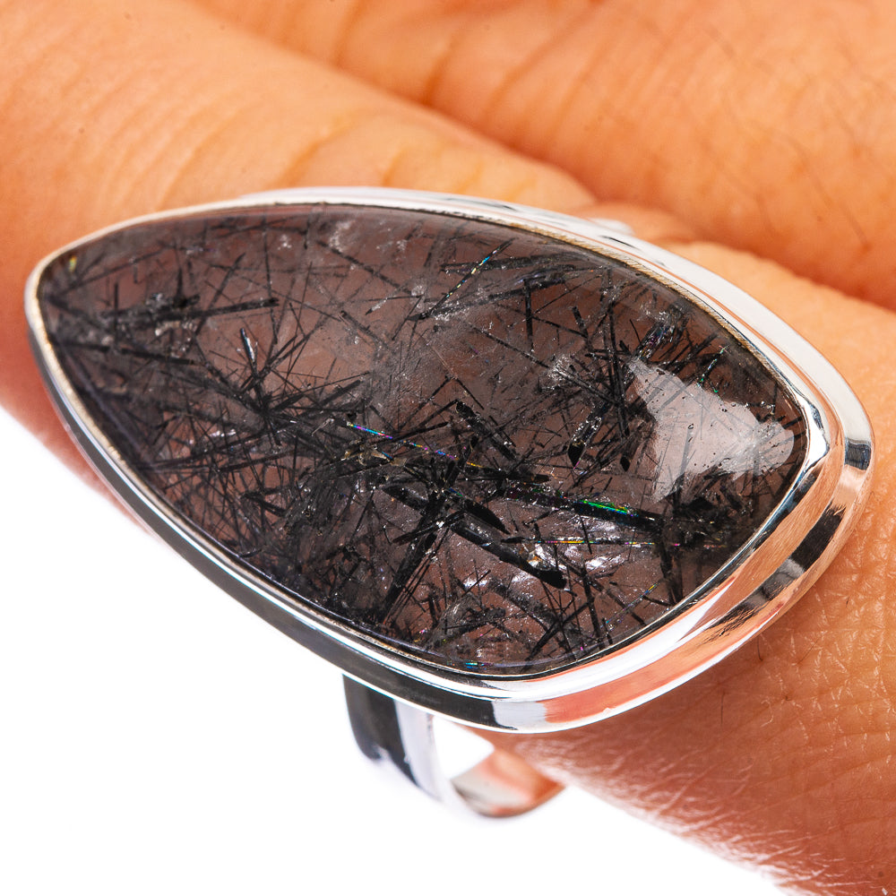 Large Tourmlinated Quartz 925 Sterling Silver Ring Size 10.75