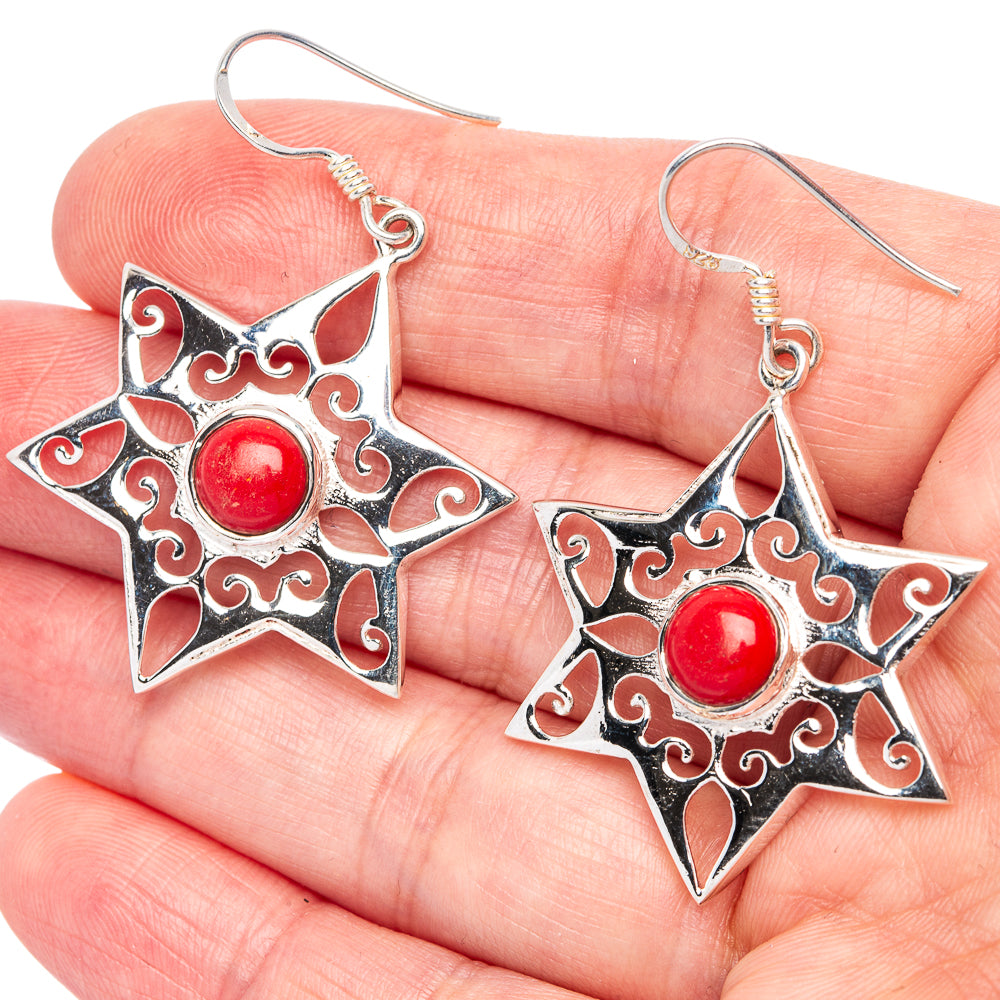 Red Coral Earrings 1 7/8" (925 Sterling Silver) E433185
