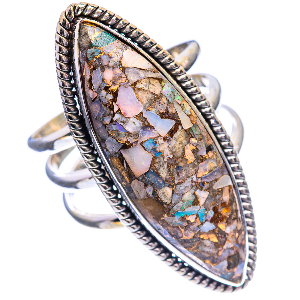 Large Copper Composite Rainbow Moonstone Ring Size 8.75 (925 Sterling Silver) R143059