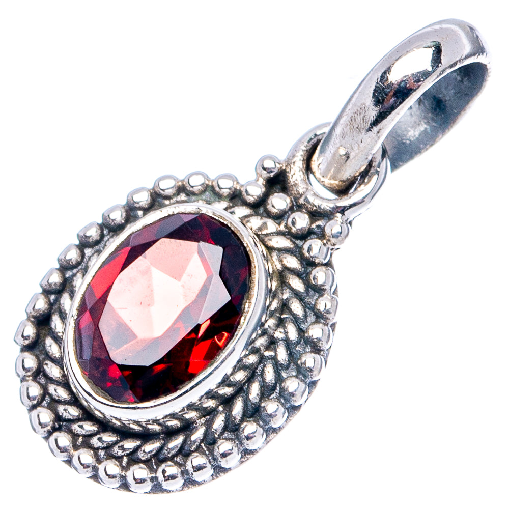 Garnet Dainty Pendant 7/8" (.925 Sterling Silver)