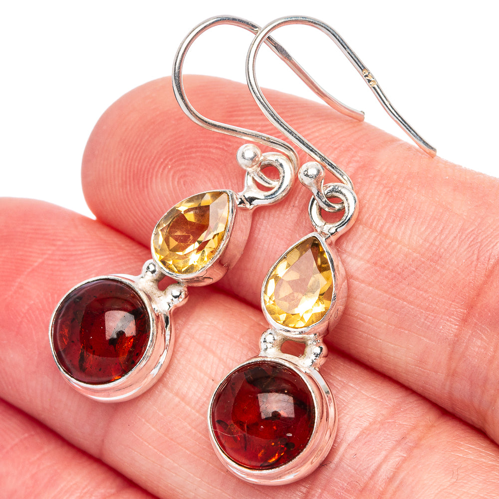 Baltic Amber, Citrine Earrings 1 3/8" (925 Sterling Silver) E433181