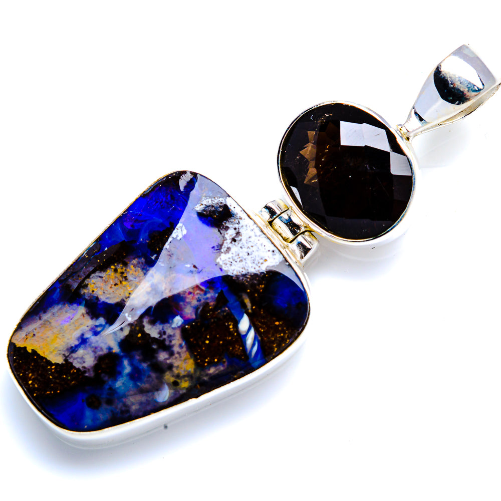 Boulder Opal, Black Onyx 925 Sterling Silver Pendant 2" (925 Sterling Silver) PD38378