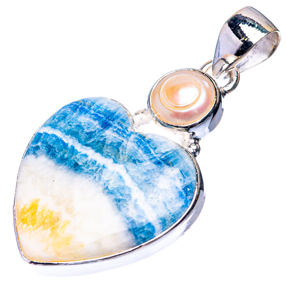 Blue Scheelite, Cultured Pearl Pendant 1 5/8" (925 Sterling Silver) P39255