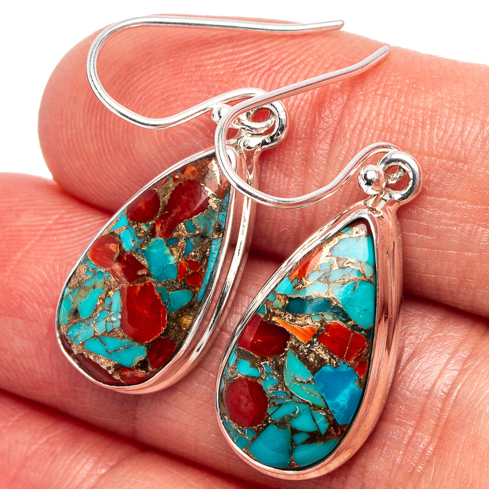 Coral Turquoise Matrix Earrings 1 3/8" (.925 Sterling Silver)