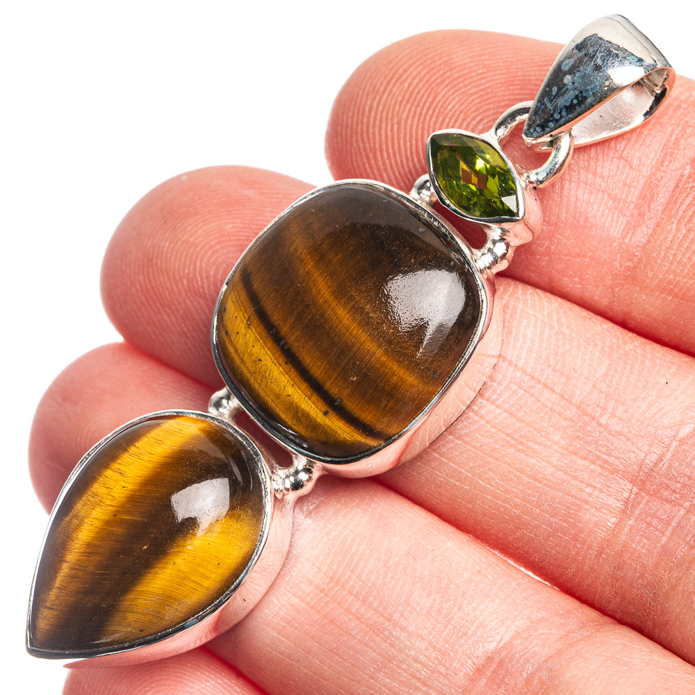 Tiger Eye, Peridot 925 Sterling Silver Pendant 2 1/8"