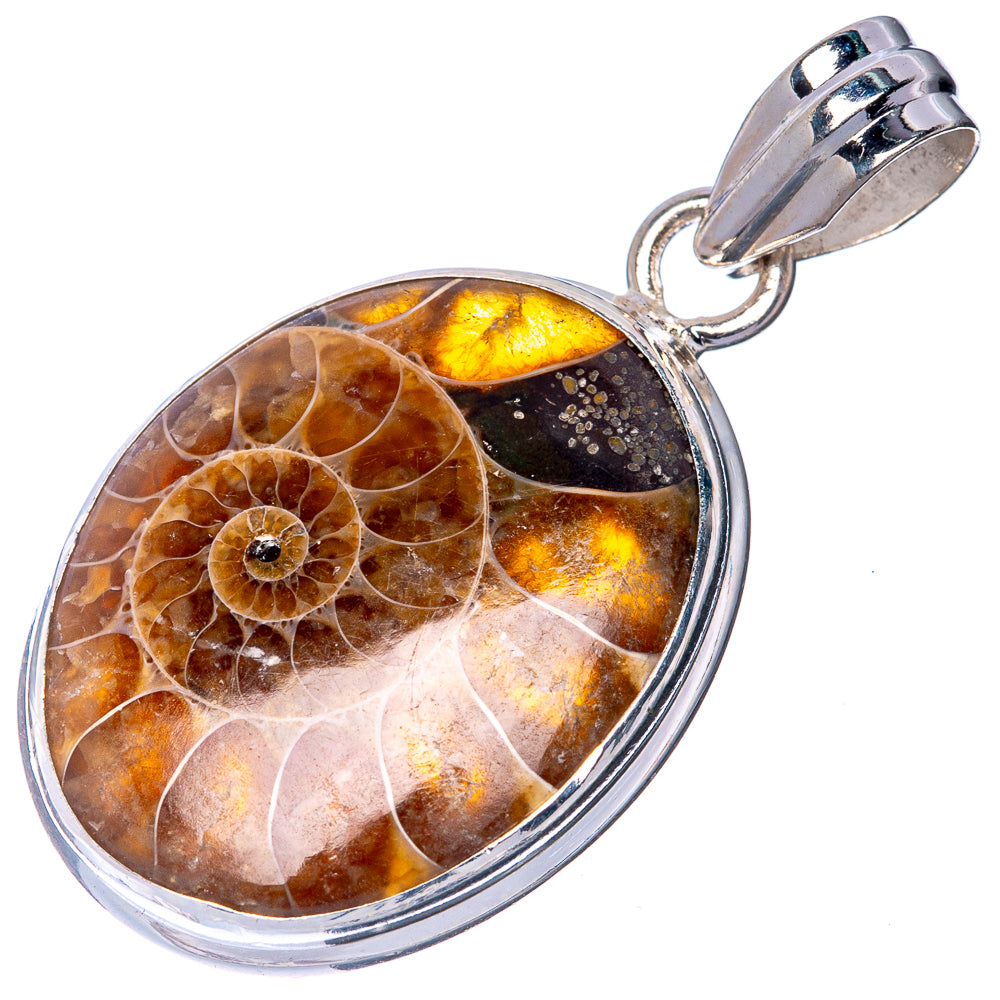 Ammonite Fossil Pendant 1 3/8" (925 Sterling Silver) P40816