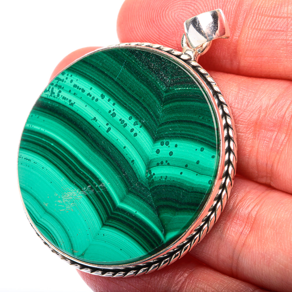 Malachite Coin Pendant 2" (925 Sterling Silver) PD38549