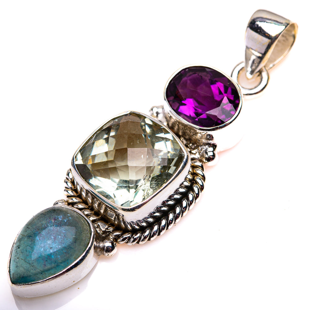 Green Amethyst, Amethyst, Blue Fluorite Pendant 2" (925 Sterling Silver) PD38593