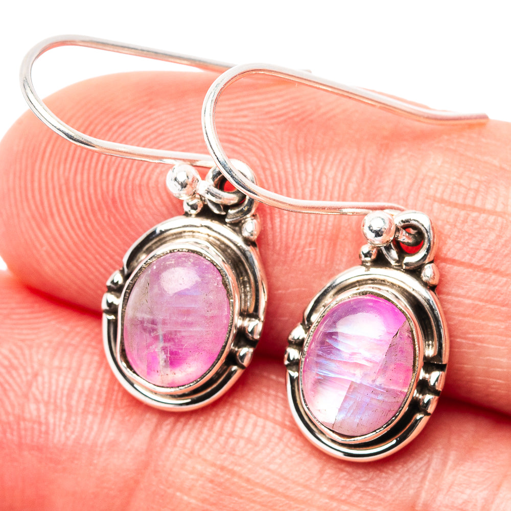Pink Moonstone Earrings 1 1/8" (.925 Sterling Silver)