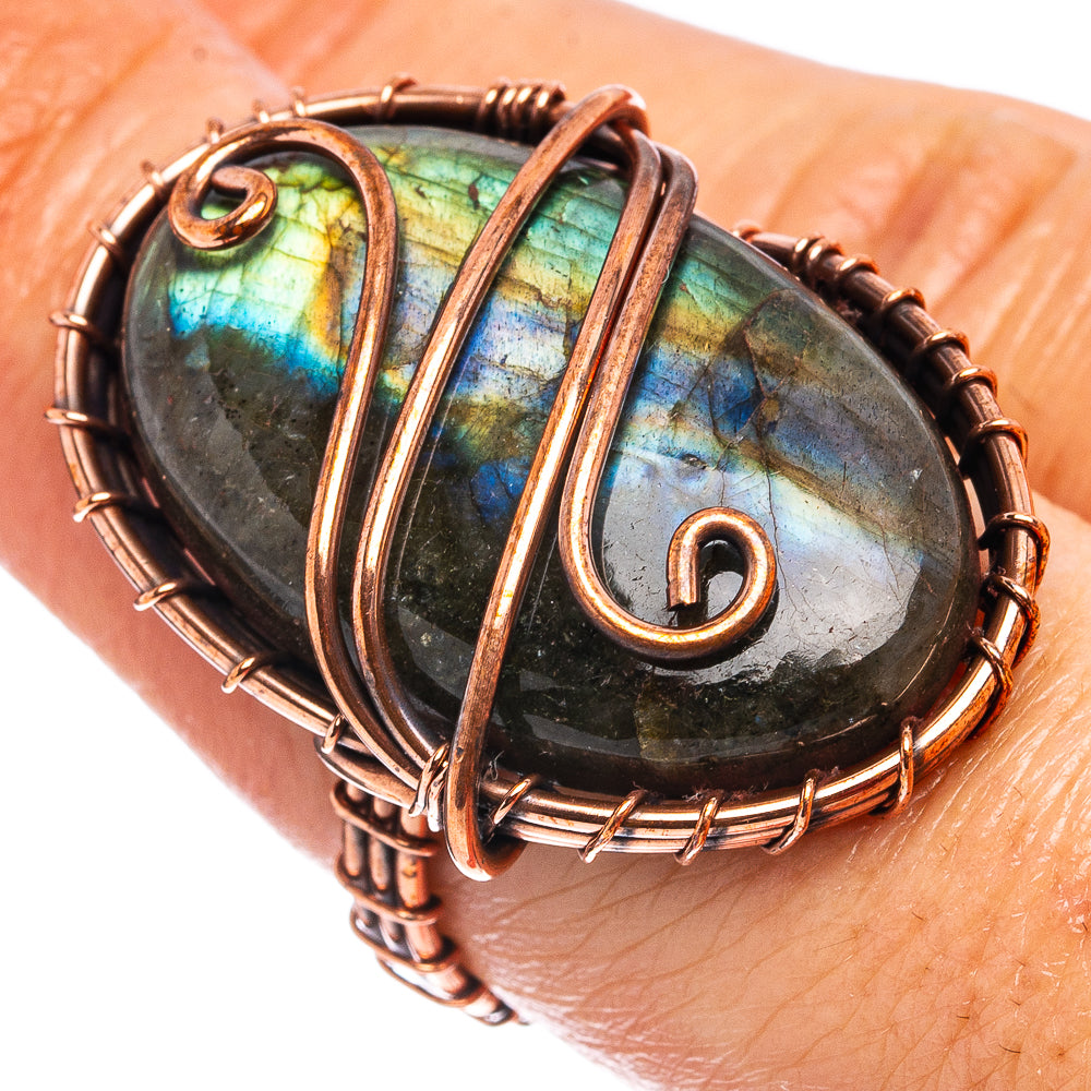 Labradorite Wire Wrap Ring Size 6.5 (Oxidized Copper)
