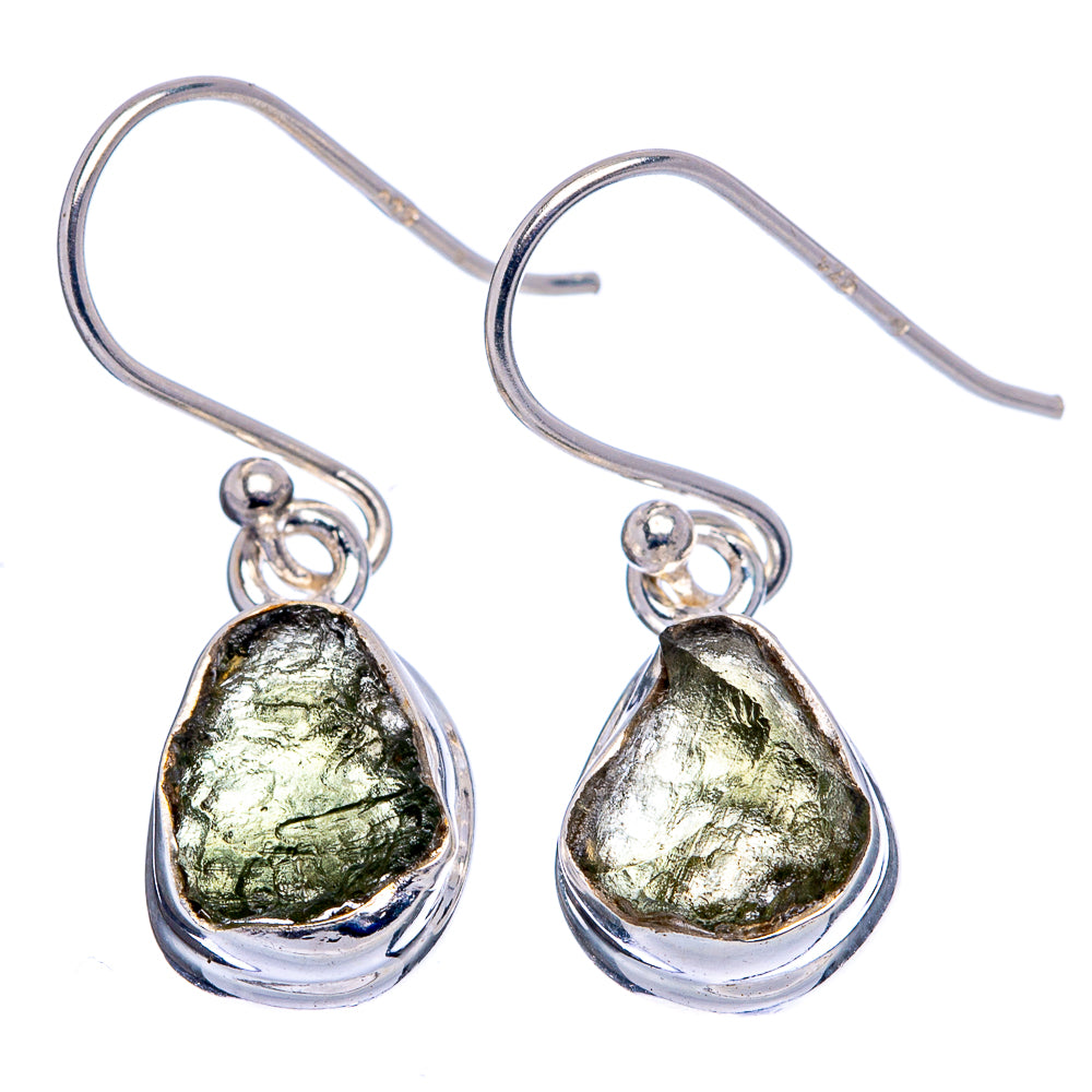 Rare Moldavite Earrings 1 1/8" (.925 Sterling Silver)