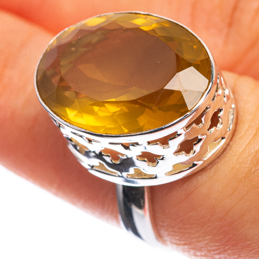 Faceted Citrine 925 Sterling Silver Ring Size 7