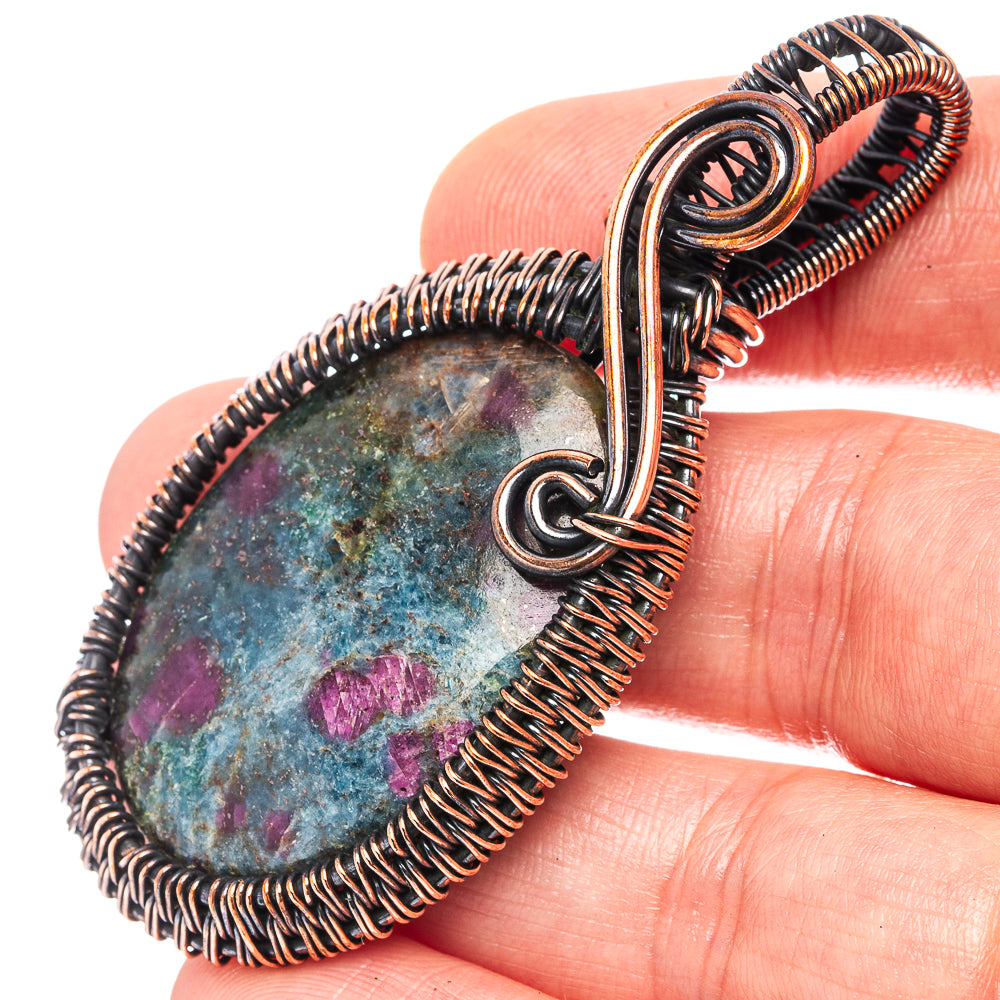 Ruby In Kyanite Wire Wrap Pendant 2 3/8" (Oxidized Copper)