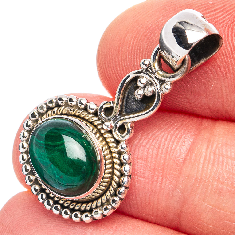 Dainty Malachite Pendant 1 1/4" (925 Sterling Silver) P45274