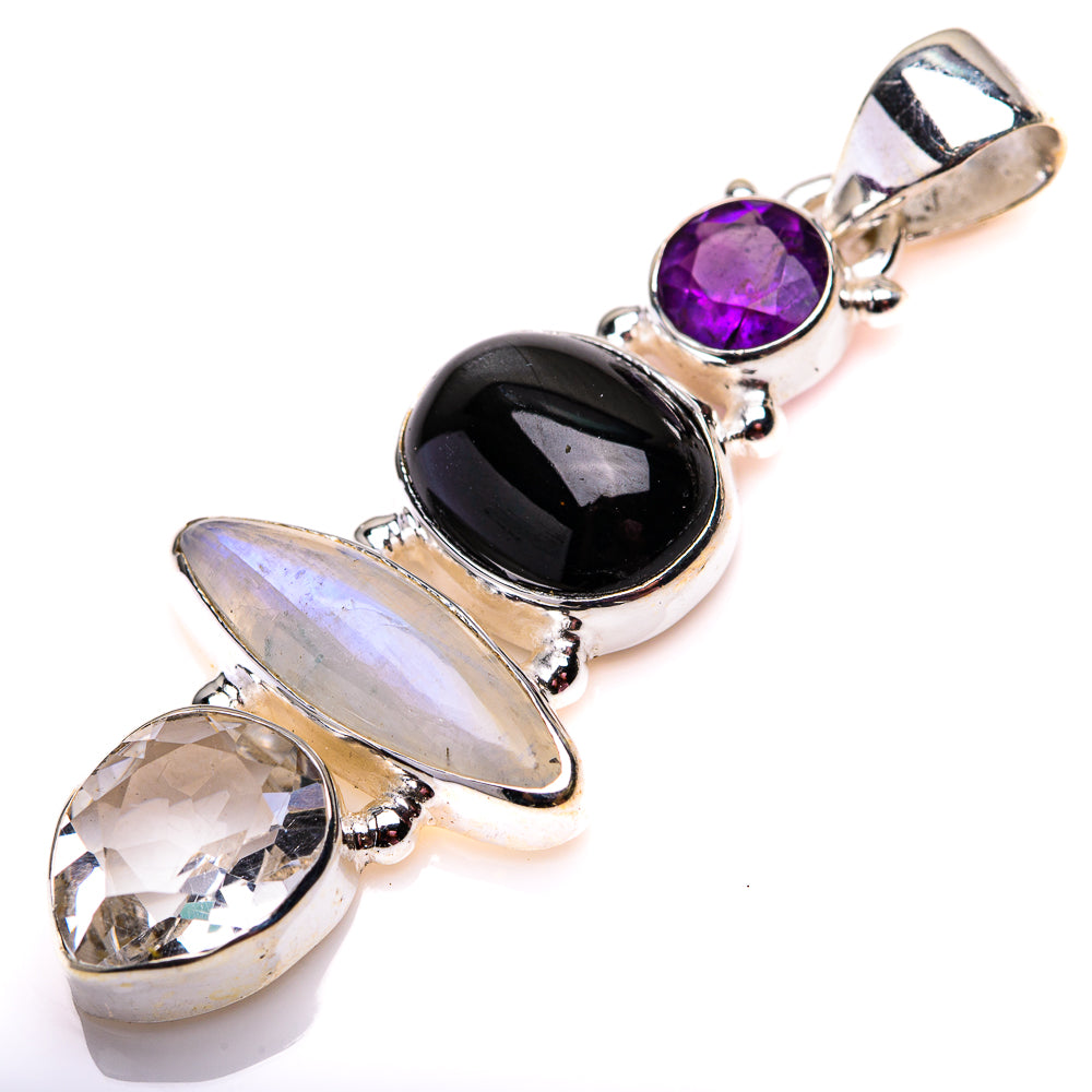 White Quartz, Rainbow Moonstone, Star Diopside, Amethyst Pendant 1 7/8" (925 Sterling Silver) PD38588