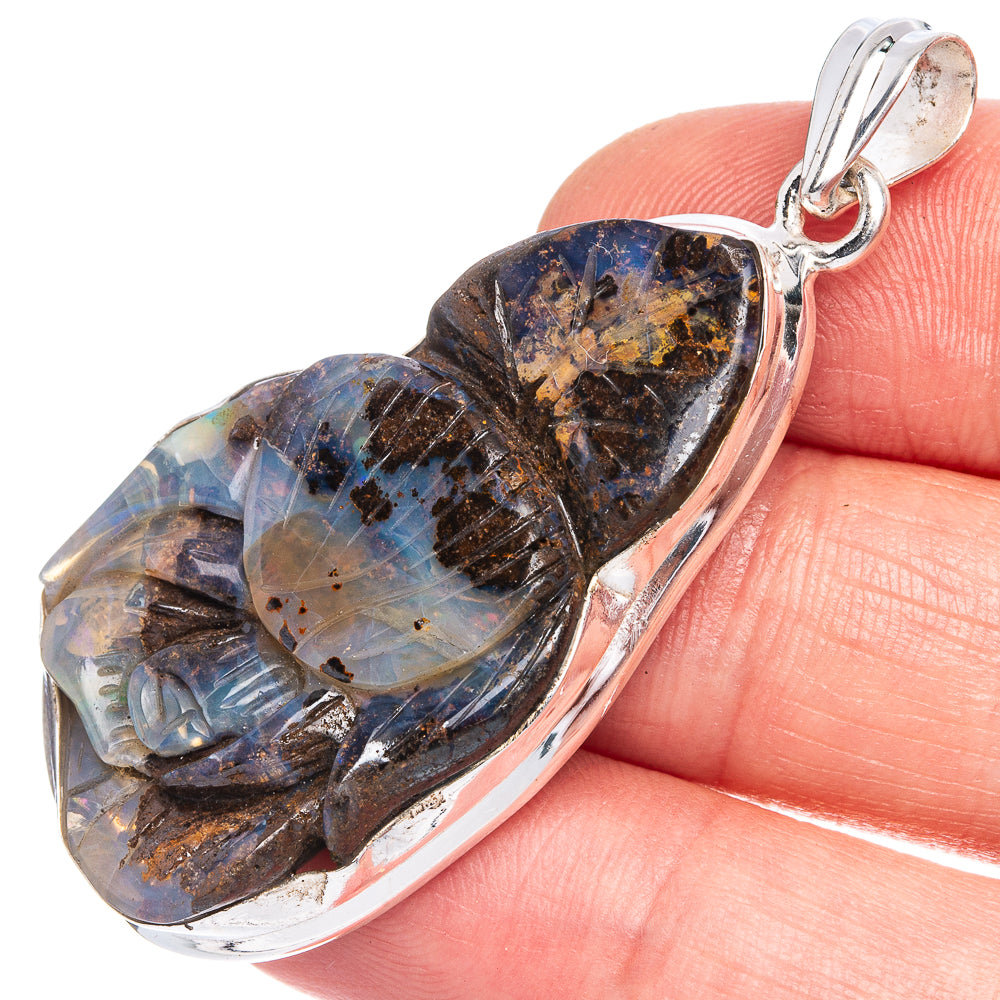 Rare Boulder Opal Flower Pendant 2 1/8" (925 Sterling Silver) P40556