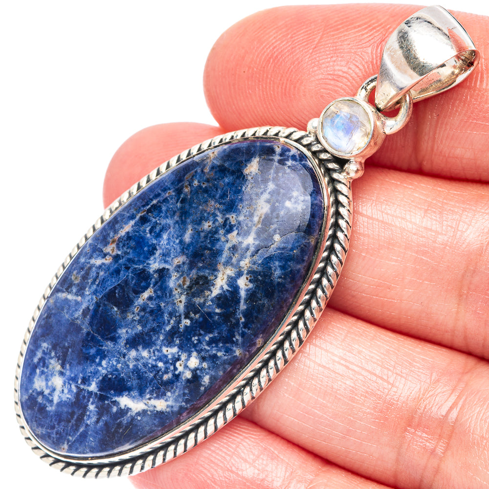 Large Sodalite, Rainbow Moonstone Pendant 2 3/8" (925 Sterling Silver) P44370