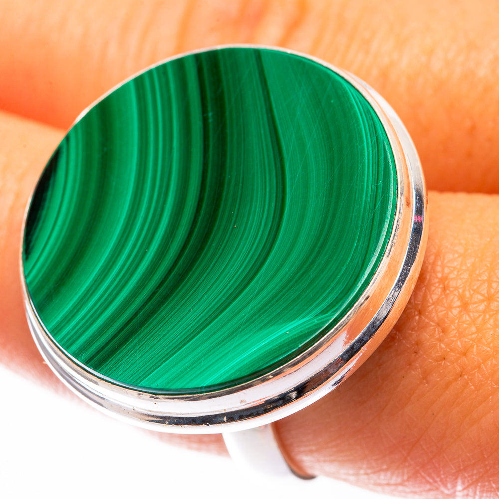 Large Malachite Coin Ring Size 9 (925 Sterling Silver) R141254