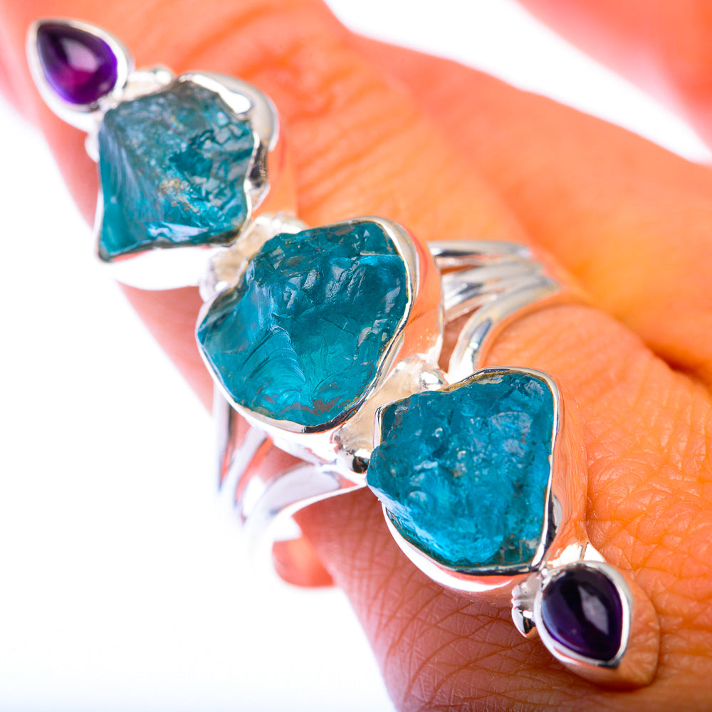 Large Raw Blue Fluorite, Amethyst Ring Size 10.75 (925 Sterling Silver) RING140020