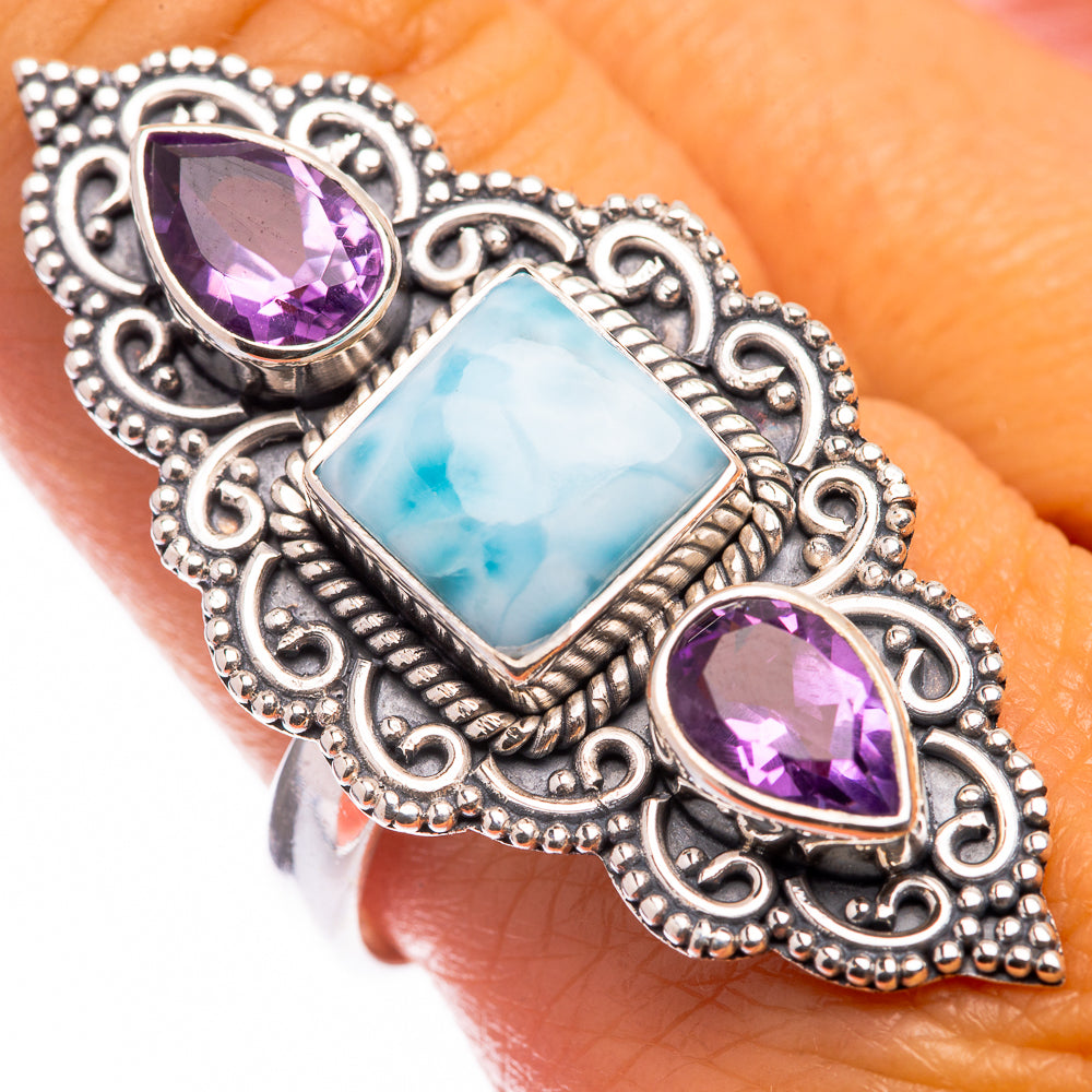 Large Larimar, Amethyst Ring Size 10 (925 Sterling Silver) R141154
