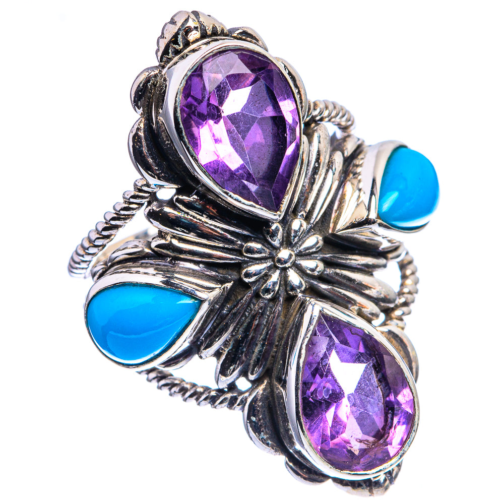 Large Faceted Amethyst, Sleeping Beauty Turquoise Ring Size 6 (925 Sterling Silver) R142484
