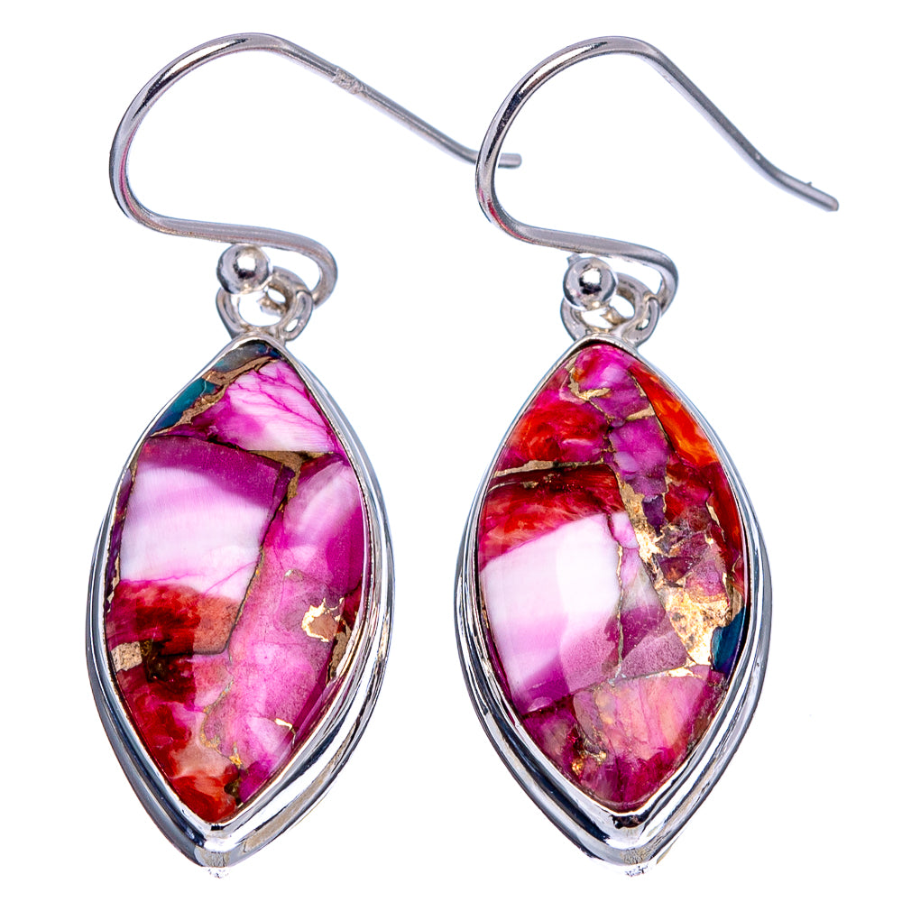 Pink Dahlia Mohave Turquoise Earrings 1 3/8" (.925 Sterling Silver)