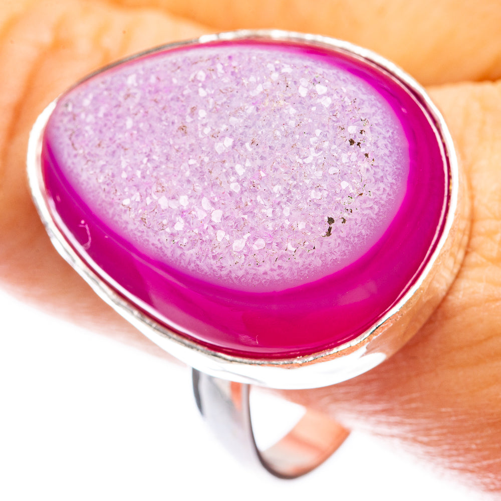 Large Pink Agate Druzy Ring Size 13.25 (925 Sterling Silver) R142750