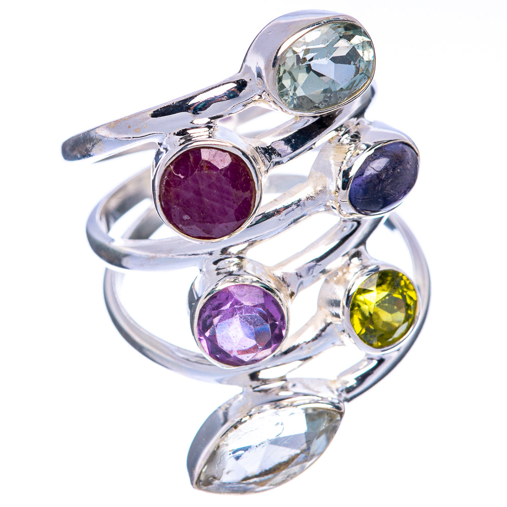 Large Ruby, Blue Topaz, Amethyst, Peridot, White Quartz Ring Size 7.75 (925 Sterling Silver) R144662