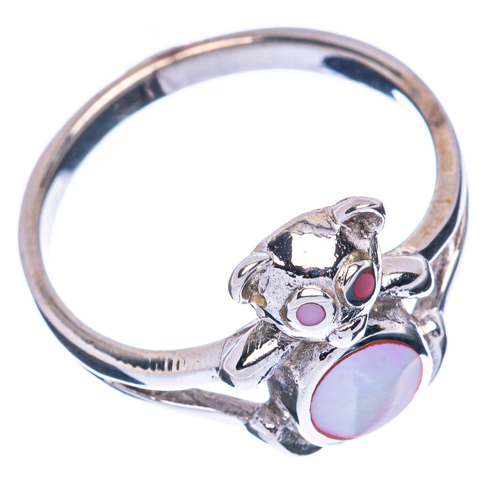 Mother Of Pearl Inlay Teddy Bear Ring Size 7.5 (925 Sterling Silver) R2886