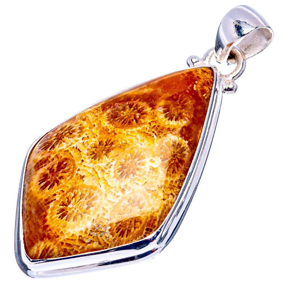Fossil Coral Pendant 1 3/4" (.925 Sterling Silver)