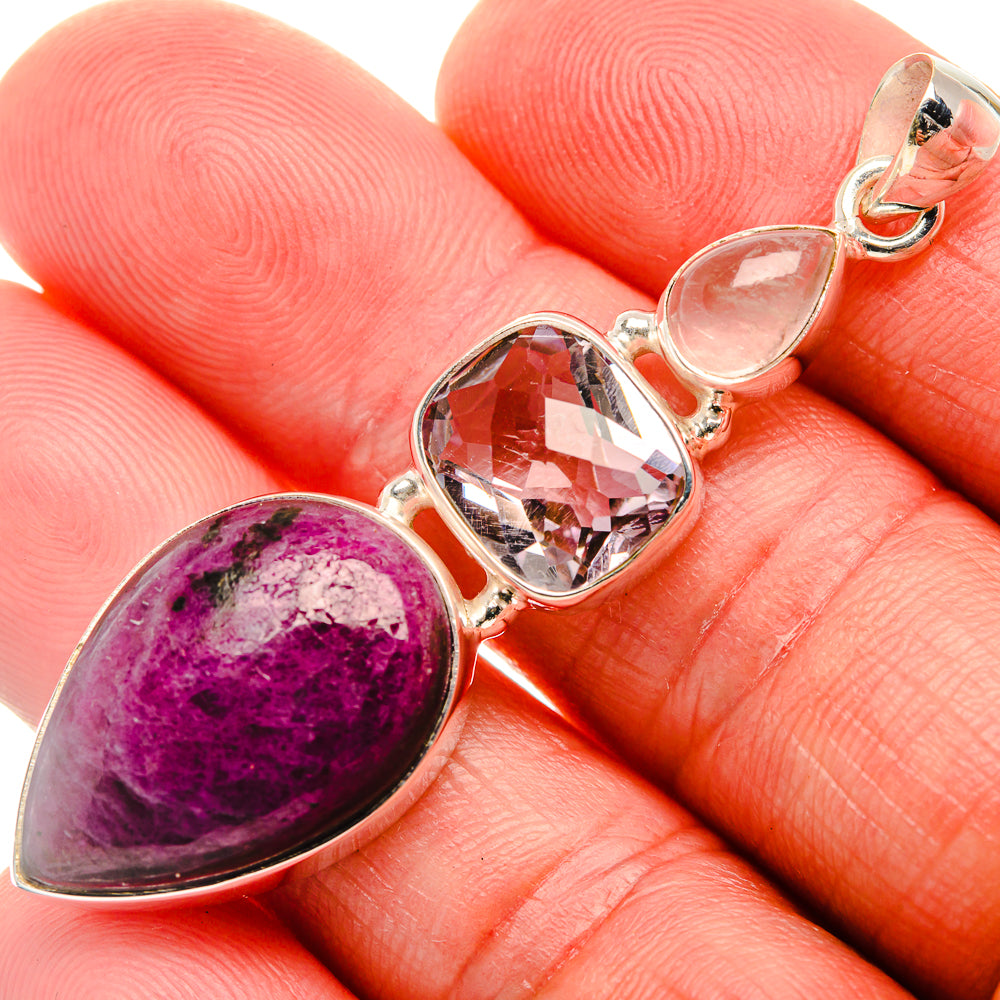 Ruby Fuchsite, Amethyst, Rose Quartz Pendant 2 1/4" (925 Sterling Silver) PD38261