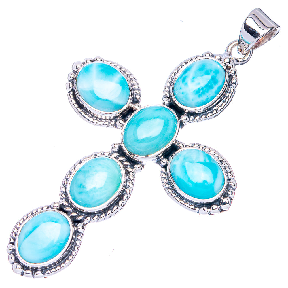 Signature Larimar Cross Pendant 2 1/4" (925 Sterling Silver) P41814