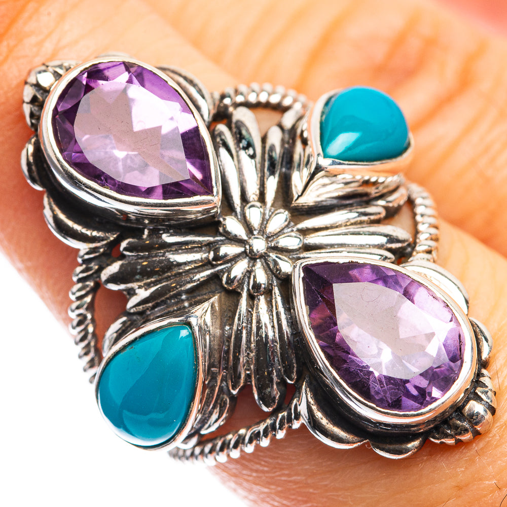 Large Faceted Amethyst, Sleeping Beauty Turquoise Ring Size 6.75 (925 Sterling Silver) RING143479