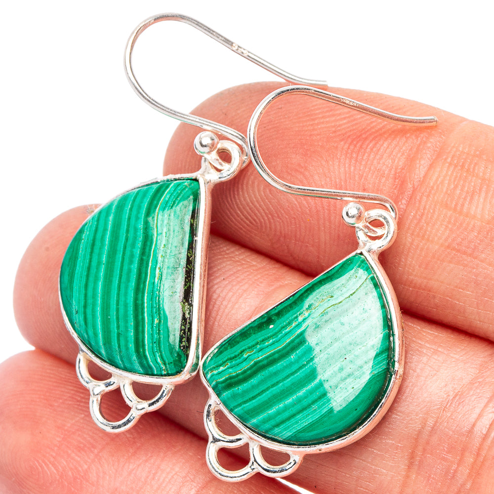 Malachite Earrings 1 1/2" (925 Sterling Silver) E2295