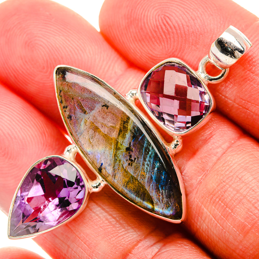 Labradorite, Amethyst Pendant 2" (925 Sterling Silver) PD38136